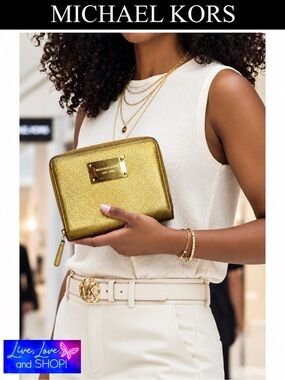 MICHAEL KORS Metallic Gold Wallet, EUC
